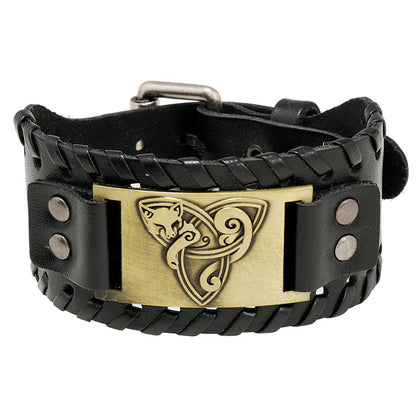 Retro Viking Pattern Cowhide Bracelet Personalized Woven Men'S Leather Bracelet