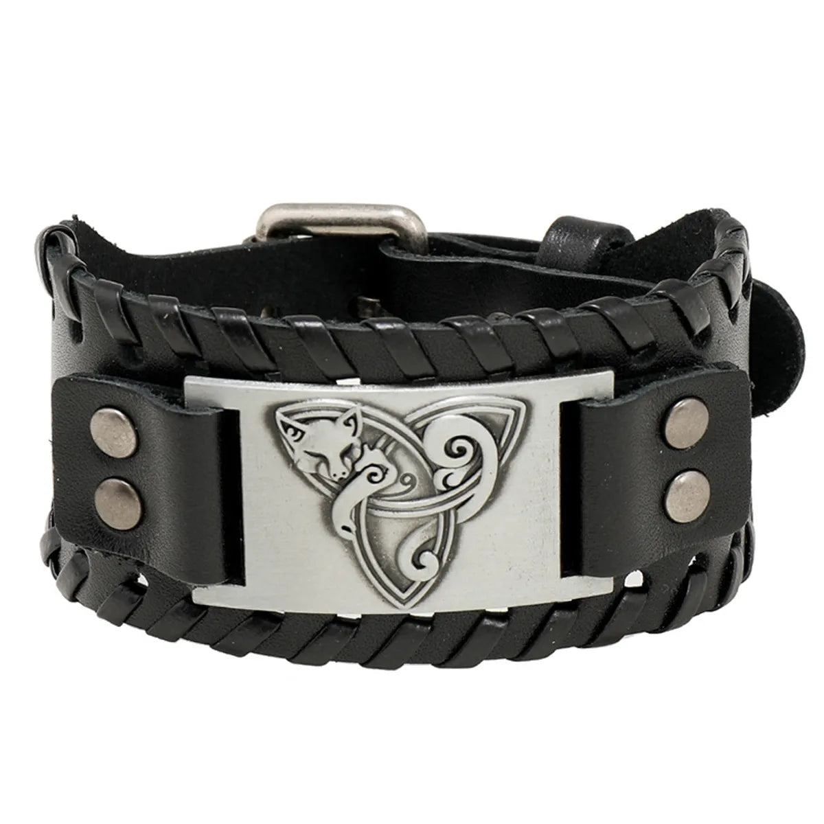 Retro Viking Pattern Cowhide Bracelet Personalized Woven Men'S Leather Bracelet