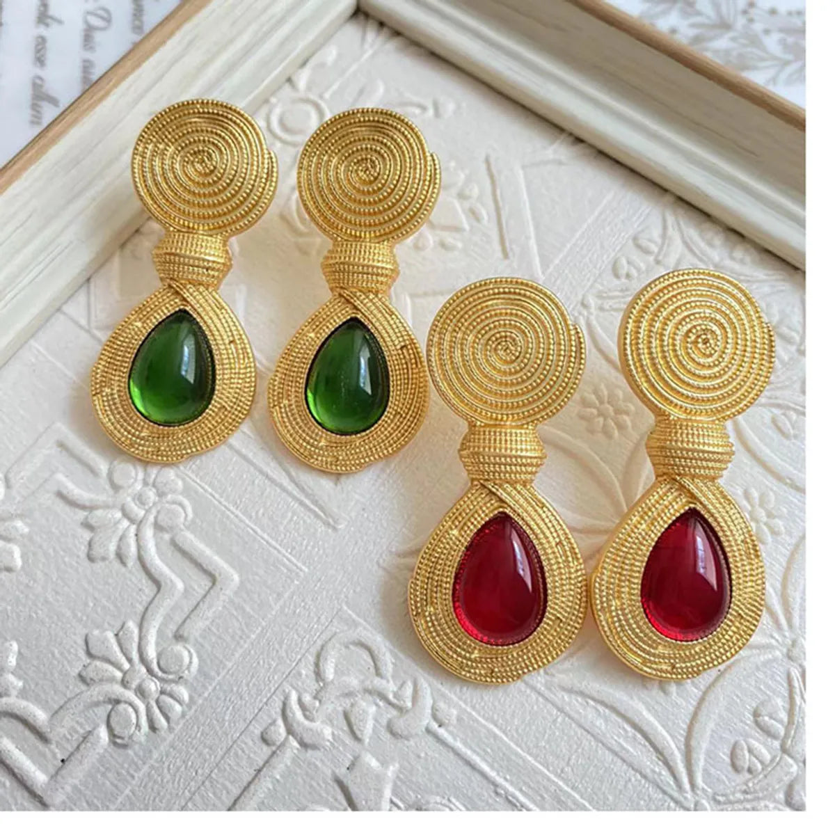 Retro Water Droplets Alloy Inlay Artificial Gemstones Women's Drop Earrings 1 Pair