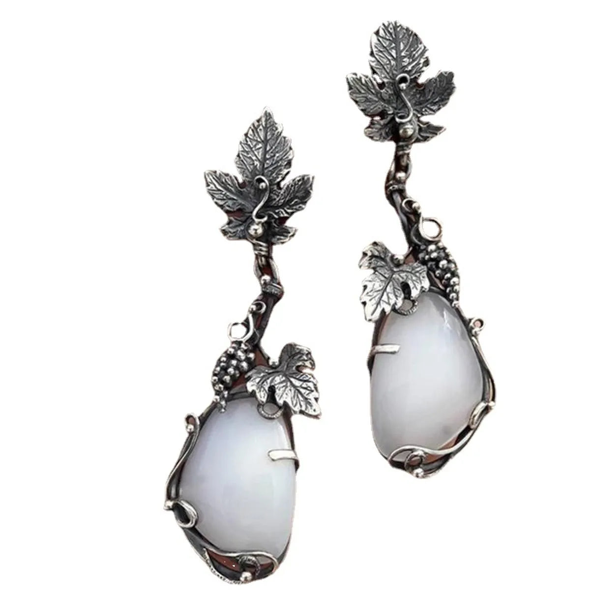 Retro Water Droplets Alloy Inlay Carving Opal Women'S Drop Earrings