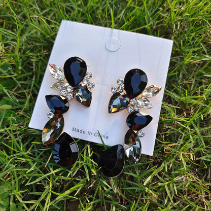 Retro Water Droplets Inlay Alloy Rhinestones Earrings