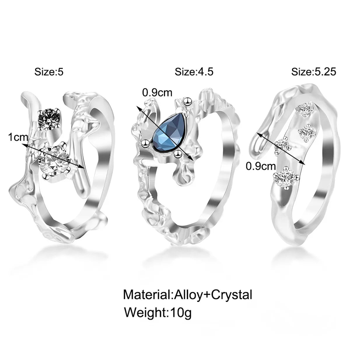 Retro Water Droplets Alloy Inlay Rhinestones Open Ring