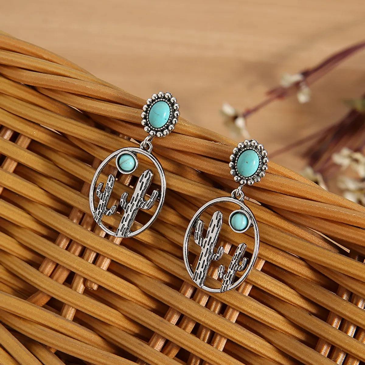 Retro Water Droplets Alloy Inlay Turquoise Women'S Drop Earrings