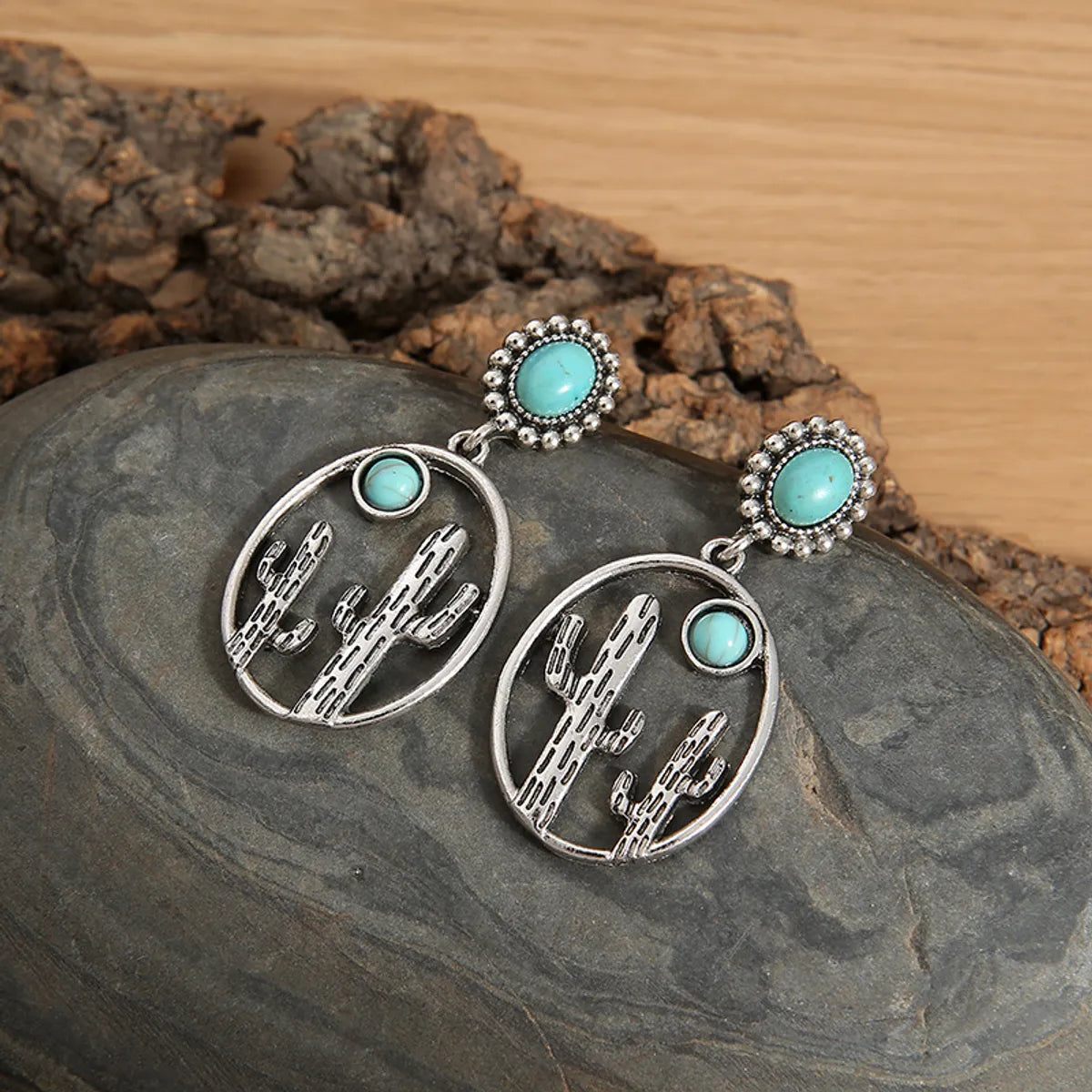 Retro Water Droplets Alloy Inlay Turquoise Women'S Drop Earrings