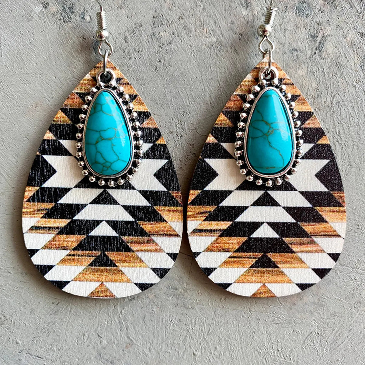 Retro Water Droplets Alloy Wood Inlay Turquoise Women's Drop Earrings 1 Pair