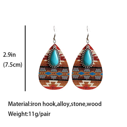 Retro Water Droplets Alloy Wood Inlay Turquoise Women's Drop Earrings 1 Pair