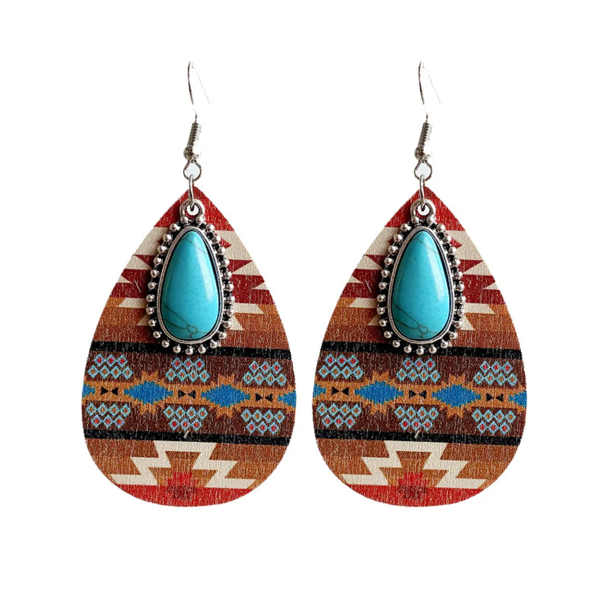 Retro Water Droplets Alloy Wood Inlay Turquoise Women's Drop Earrings 1 Pair