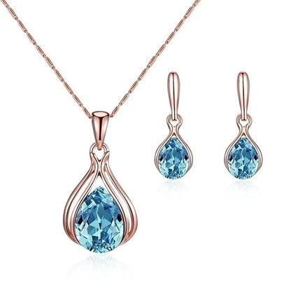 Retro Water Droplets Artificial Crystal Alloy Women's Earrings Necklace 1 Set