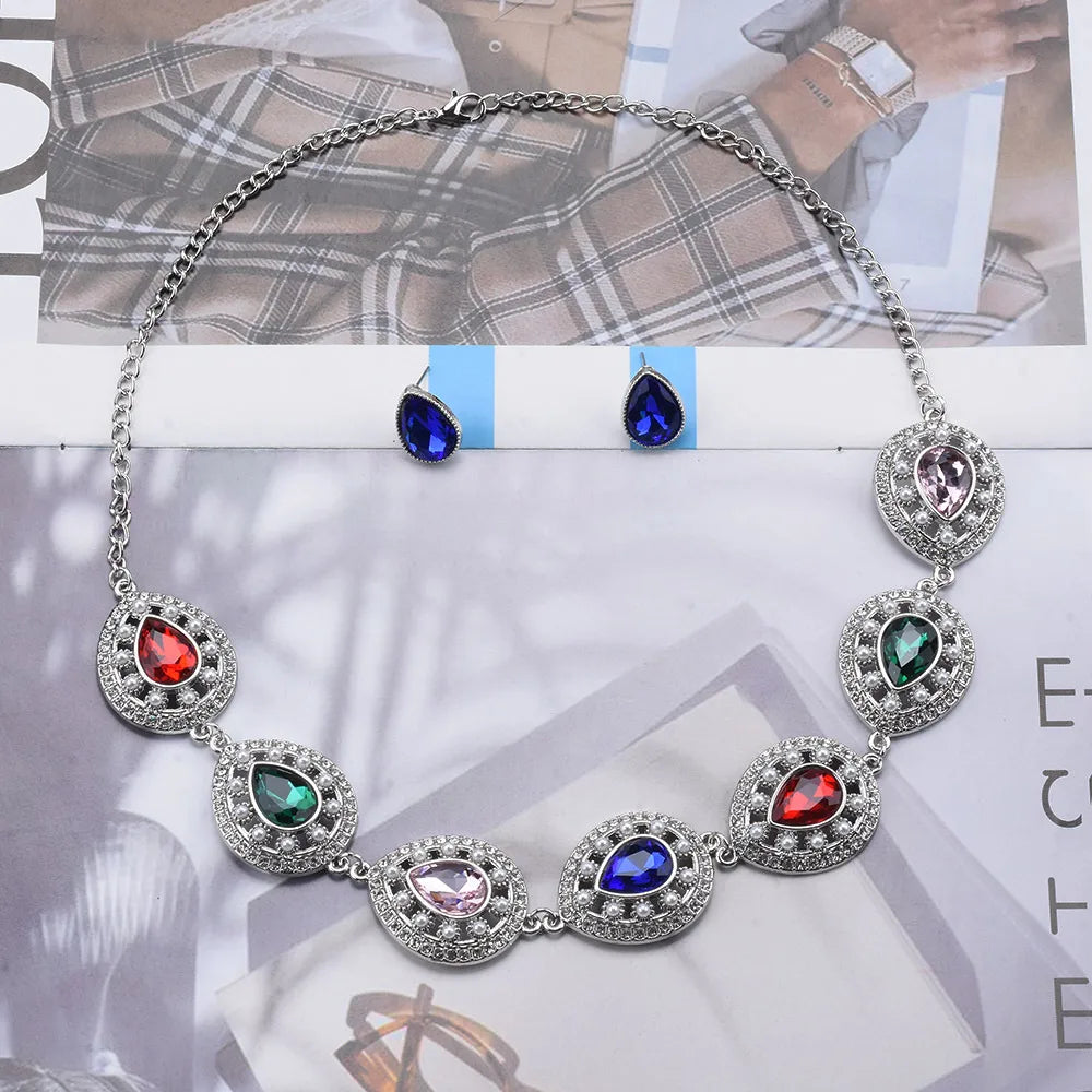 Retro Water Droplets Flower Alloy Wholesale Earrings Necklace