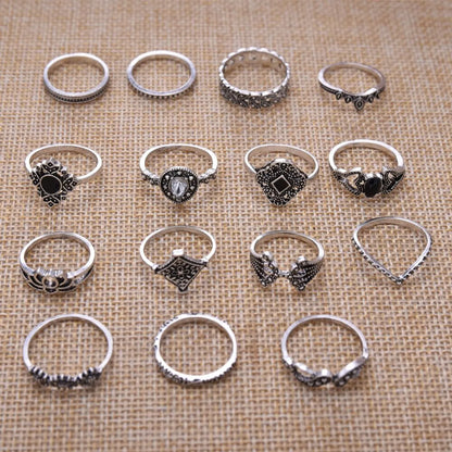 Retro Water Droplets Heart Shape Butterfly Alloy Plating Rhinestones Rings 1 Set