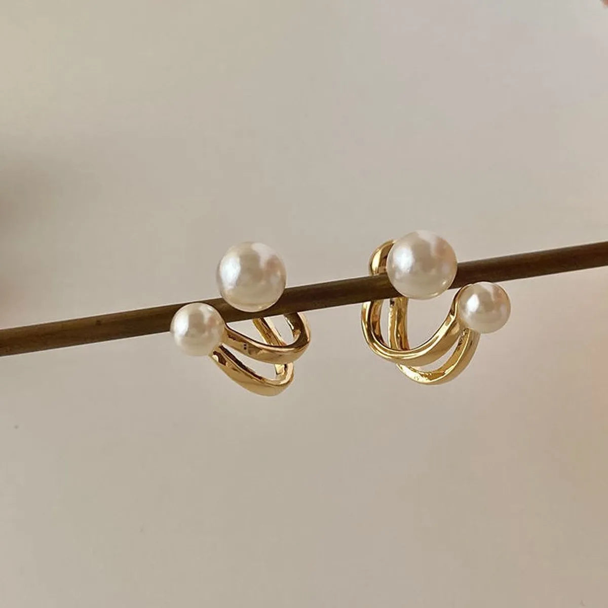 1 Pair Retro Water Droplets Heart Shape Flower Imitation Pearl Gold Plated Earrings