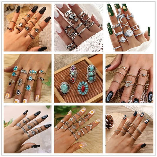 Retro Water Droplets Metal Inlay Artificial Gemstones Women'S Rings