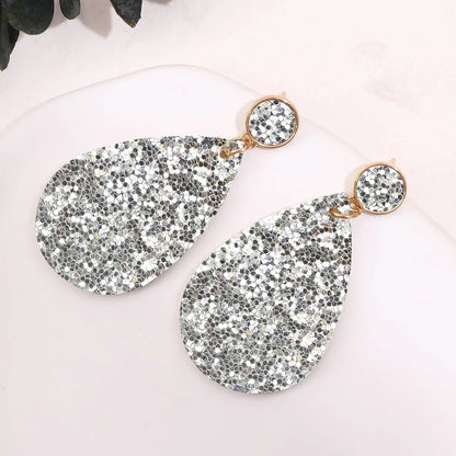 1 Pair Retro Water Droplets Pu Leather Drop Earrings