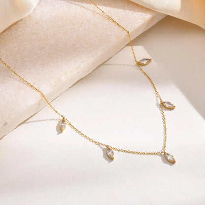 Retro Water Droplets Stainless Steel Plating Inlay Zircon Necklace