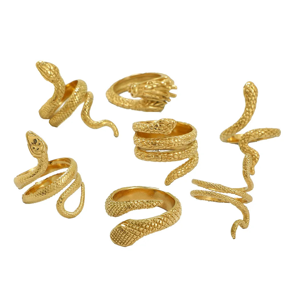 Retro Animal Snake 304 Stainless Steel Plating Unisex Rings