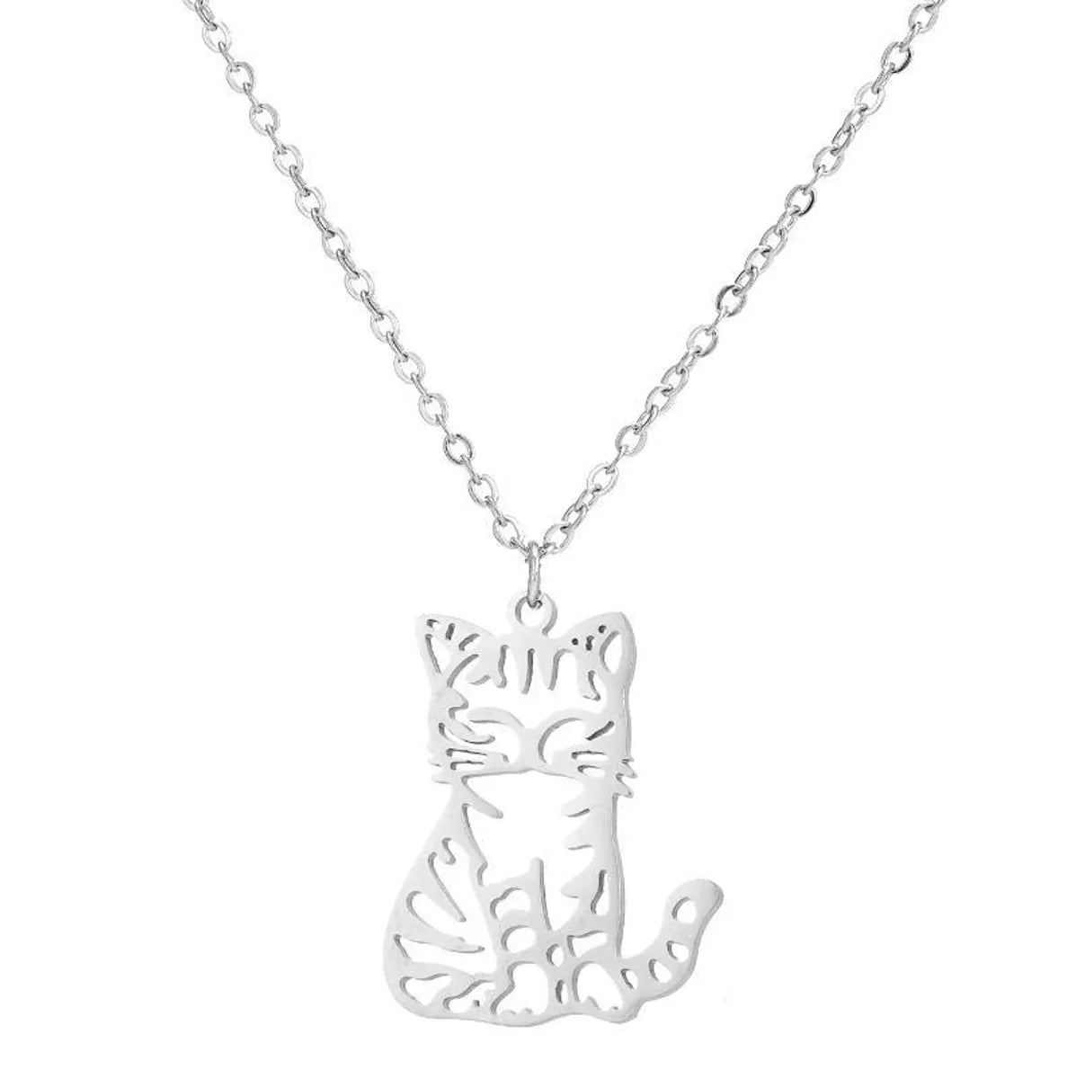 Retro Wolf Cat Bird 201 Stainless Steel Plating Hollow Out 18K Gold Plated Women'S Pendant Necklace