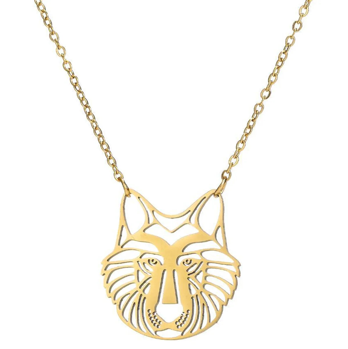 Retro Wolf Cat Bird 201 Stainless Steel Plating Hollow Out 18K Gold Plated Women'S Pendant Necklace