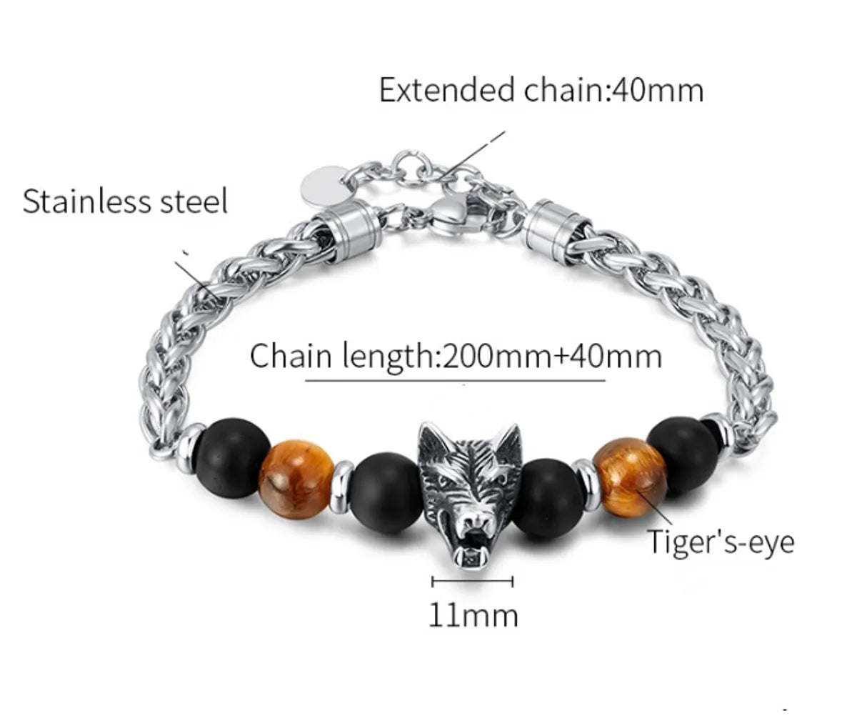 Retro Wolf Stainless Steel Beaded Men'S Bracelets