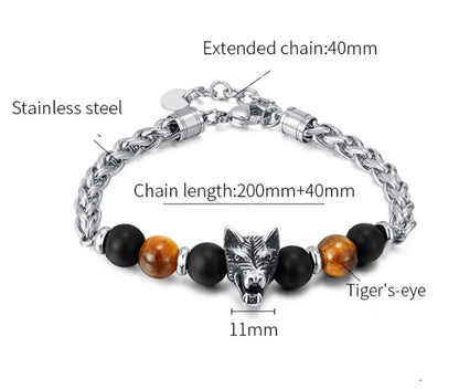 Retro Wolf Stainless Steel Beaded Men'S Bracelets