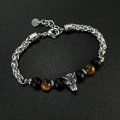 Retro Wolf Stainless Steel Beaded Men'S Bracelets