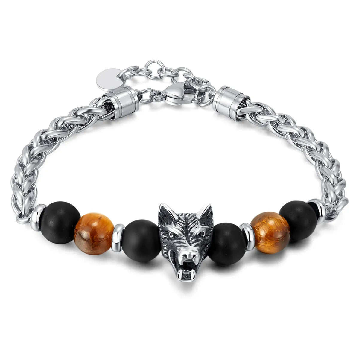 Retro Wolf Stainless Steel Beaded Men'S Bracelets