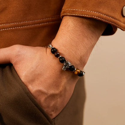 Retro Wolf Stainless Steel Beaded Men'S Bracelets