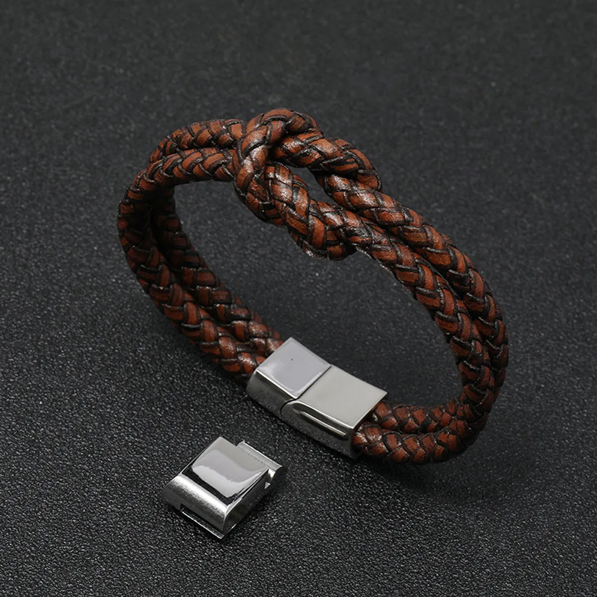 Retro Woven Leather  Stainless Steel  Magnet Buckle Men'S Bracelet