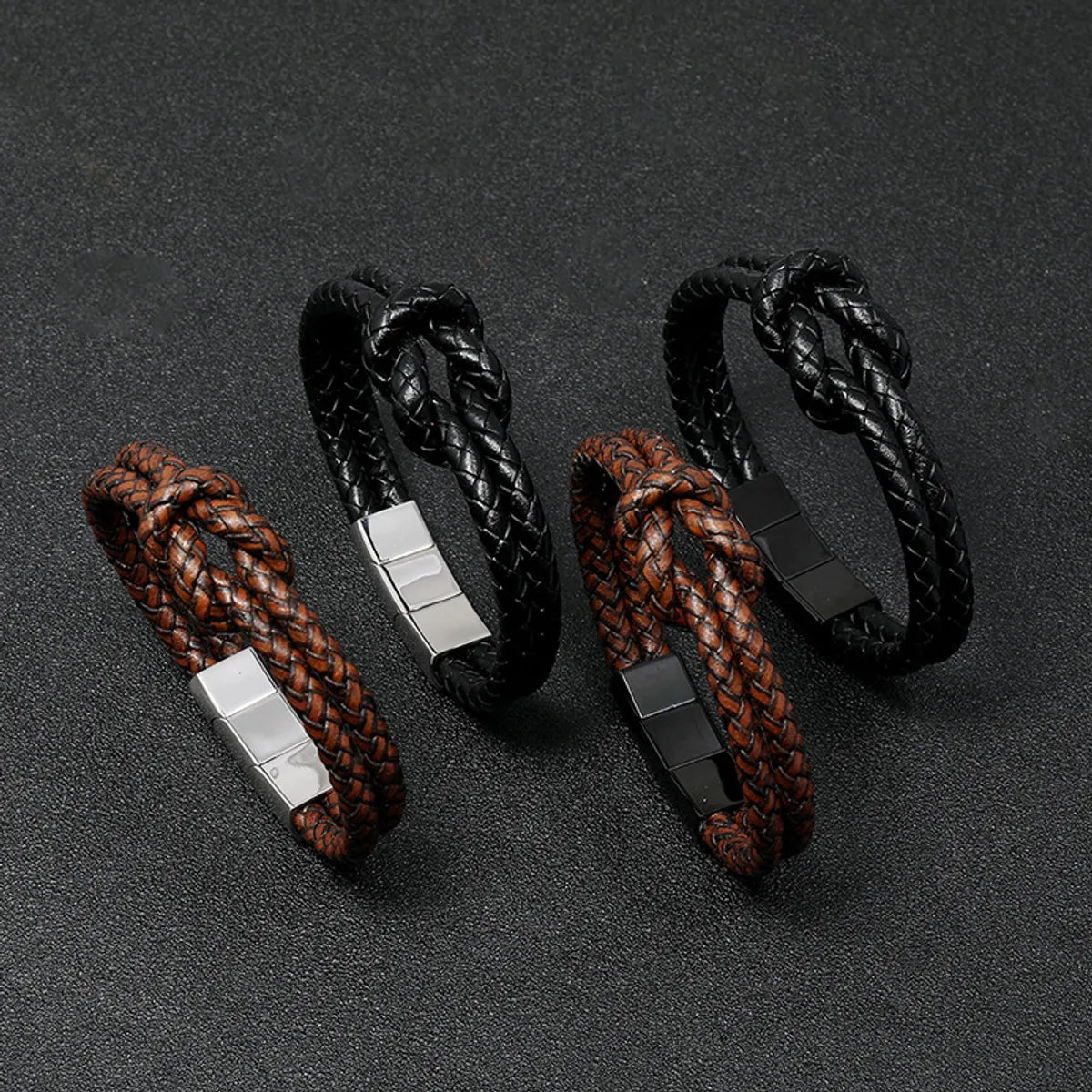 Retro Woven Leather  Stainless Steel  Magnet Buckle Men'S Bracelet