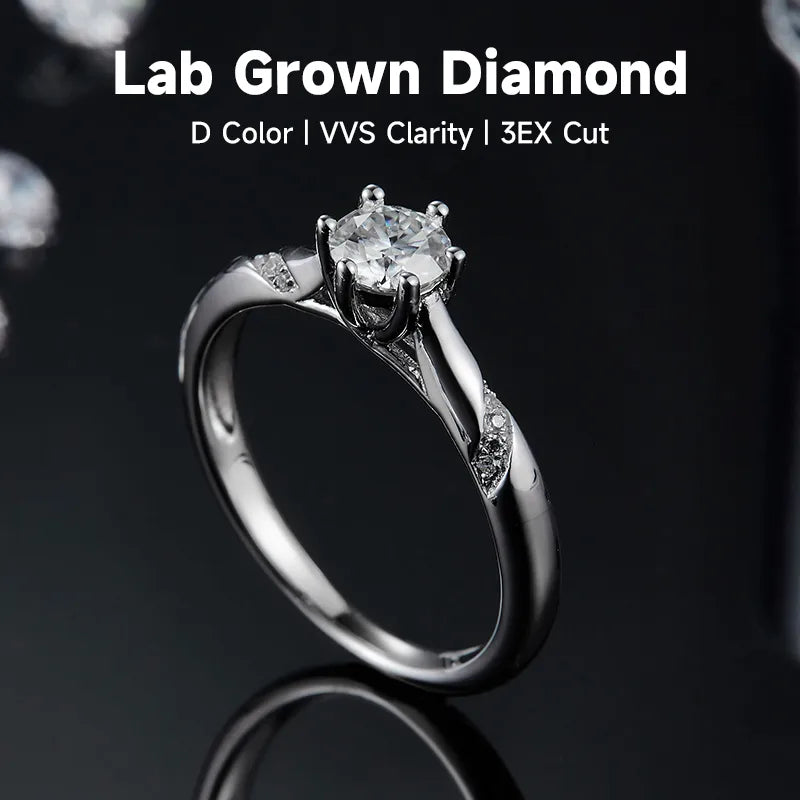 Rhodium Plated Elegant Wedding Shiny Diamond Geometric Lab-Grown Diamonds Rings