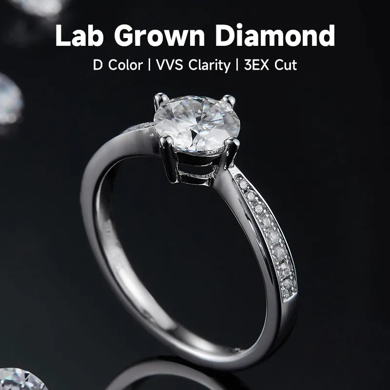 Rhodium Plated Elegant Wedding Shiny Diamond Geometric Lab-Grown Diamonds Rings