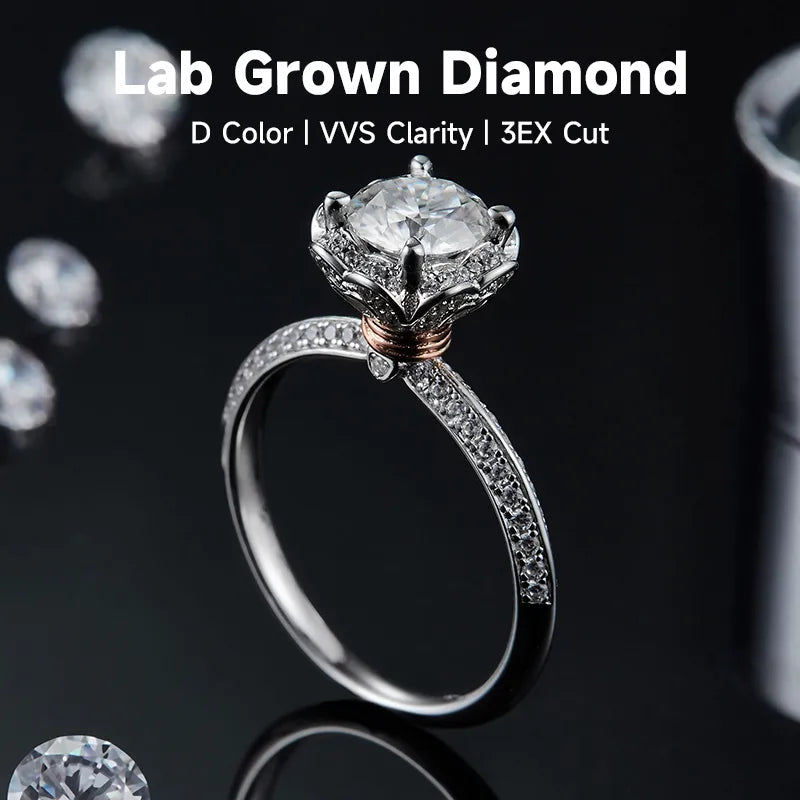 Rhodium Plated Elegant Wedding Shiny Diamond Geometric Lab-Grown Diamonds Rings