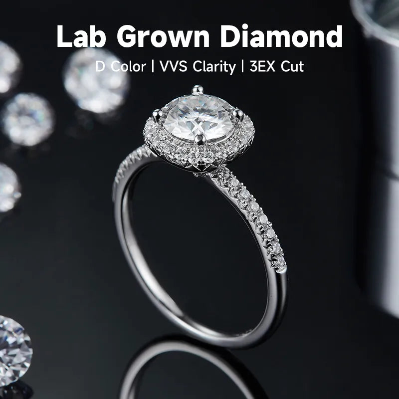 Rhodium Plated Elegant Wedding Shiny Diamond Solid Color Lab-Grown Diamonds Rings