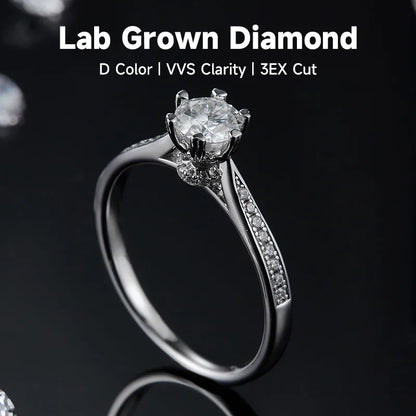 Rhodium Plated Elegant Wedding Shiny Plating Inlay Solid Color Lab-Grown Diamonds Rings