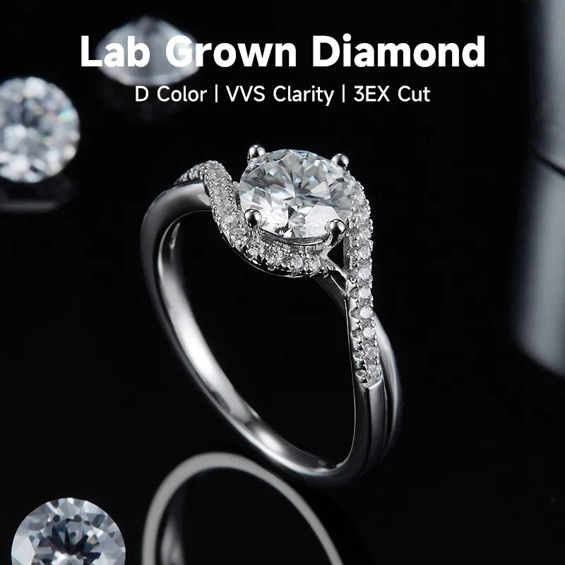 Rhodium Plated Elegant Wedding Shiny Plating Inlay Solid Color Lab-Grown Diamonds Rings