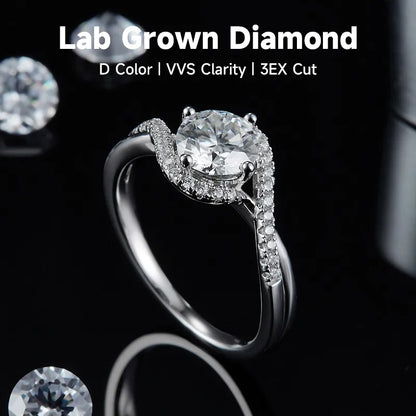 Rhodium Plated Elegant Wedding Shiny Plating Inlay Solid Color Lab-Grown Diamonds Rings