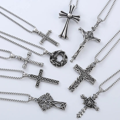 Rock Streetwear Cross Stainless Steel Men'S Pendant Necklace