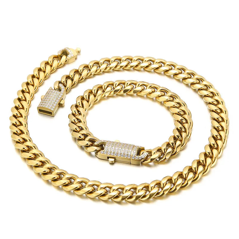 Rock Streetwear Geometric Titanium Steel Plating 18K Gold Plated Men'S Bracelets Necklace