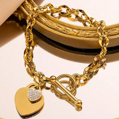 Rock Tropical Streetwear Heart Shape 304 Stainless Steel 18K Gold Plated Bracelets In Bulk