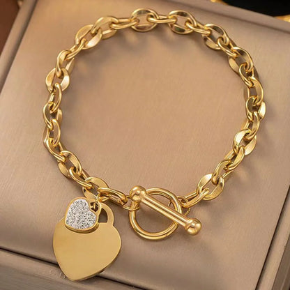 Rock Tropical Streetwear Heart Shape 304 Stainless Steel 18K Gold Plated Bracelets In Bulk