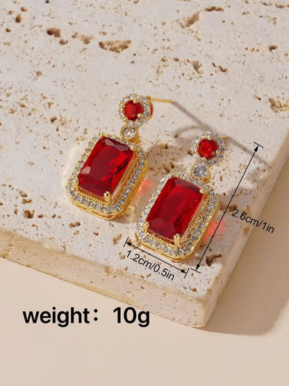 Roman Style Artistic British Style Square Alloy Titanium Steel Inlay Gem Women'S Rings Earrings Necklace