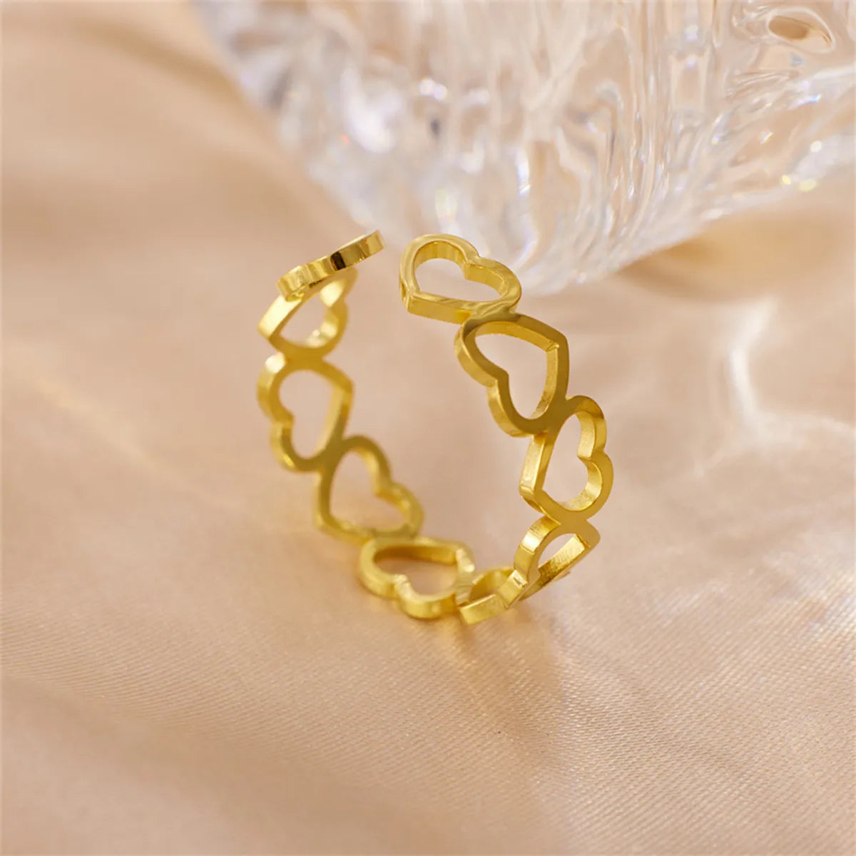 Wholesale Jewelry Roman Style Heart Shape 304 Stainless Steel 18K Gold Plated Plating Open Rings