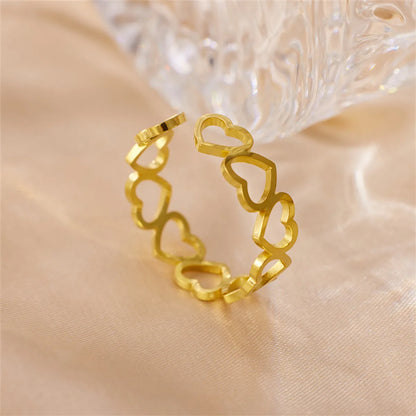 Wholesale Jewelry Roman Style Heart Shape 304 Stainless Steel 18K Gold Plated Plating Open Rings