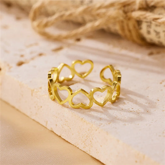 Wholesale Jewelry Roman Style Heart Shape 304 Stainless Steel 18K Gold Plated Plating Open Rings