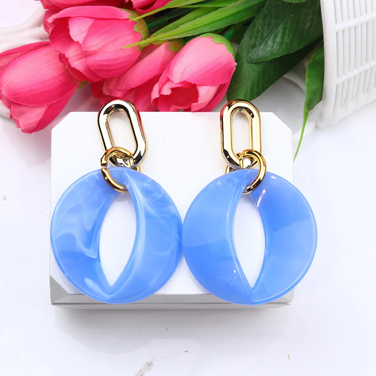 Roman Style Solid Color Arylic Polishing Women's Drop Earrings