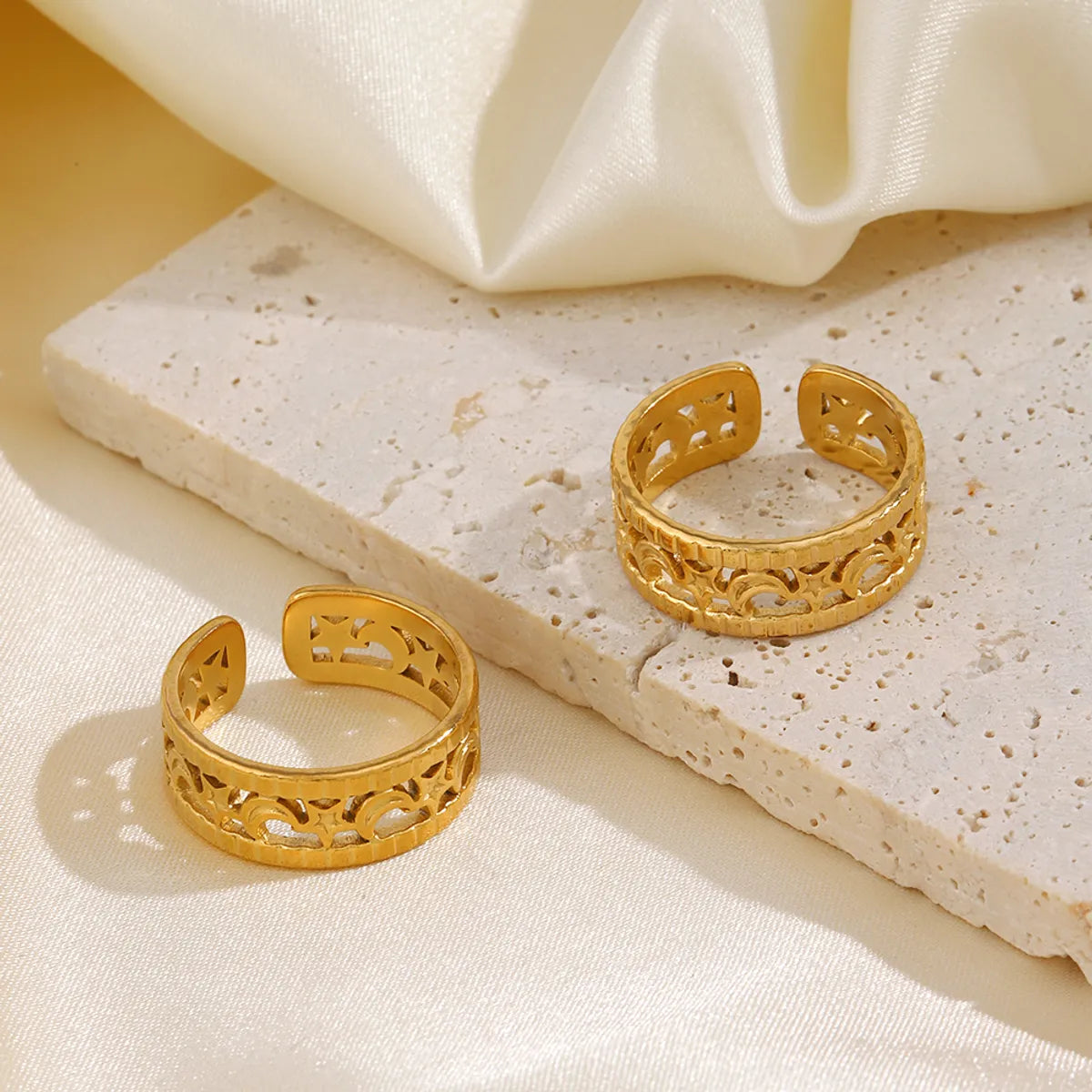 Roman Style Star Moon Stainless Steel Plating 18k Gold Plated Open Rings