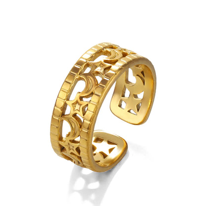 Roman Style Star Moon Stainless Steel Plating 18k Gold Plated Open Rings