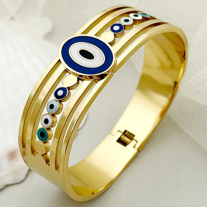 Roman Style Streetwear Commute Devil'S Eye Oval 304 Stainless Steel 14K Gold Plated Zircon Bangle In Bulk