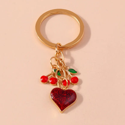 Romantic Cherry Heart Shape Alloy Bag Pendant Keychain