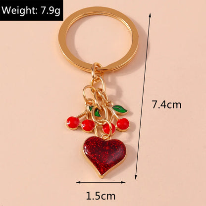 Romantic Cherry Heart Shape Alloy Bag Pendant Keychain