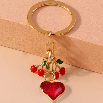 Romantic Cherry Heart Shape Alloy Bag Pendant Keychain